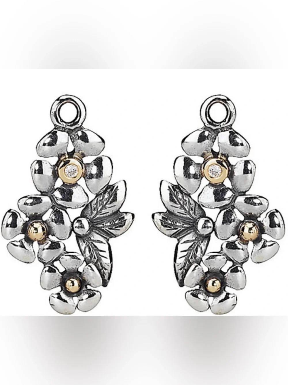 Pandora Silver Floral Drop Earrings with Gold Accent